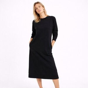 COS Normcore Black Cotton Cozy Fleece Minimalist Midi Dress - Small